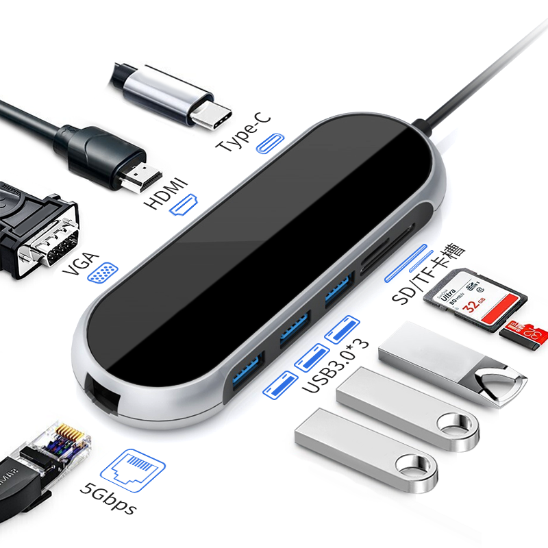 惠普(HP)Type-C分线器电脑扩展坞 多功能USB-C转换器笔记本拓展坞HUB集线器 镜面扩展坞9合1