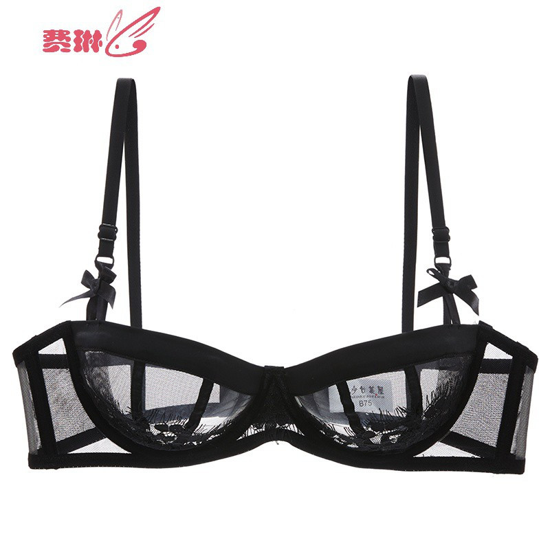 超薄蕾丝半罩杯文胸套装性感透明透视女士内衣无海绵胸罩 费琳