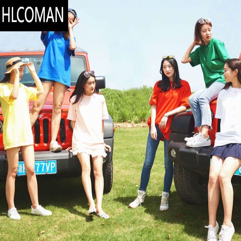 HLCOMAN日系纯白t纯色短袖打底衫T恤圆领男女情侣白色体恤清爽潮图片