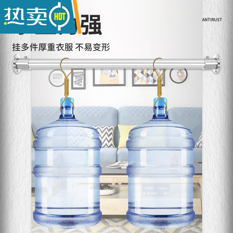 敬平304不锈钢管固定晾挂衣杆子阳台顶横装橱柜内服架通托法兰座打孔 202管19直径0-60cm晾衣杆