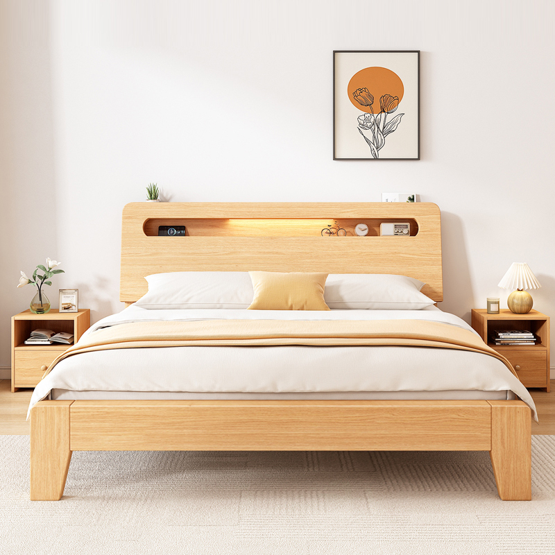 宏企家具 实木床1.8米现代简约双人床1.5米 出租房家用经济型1.