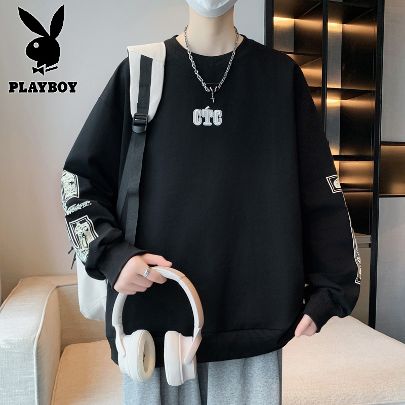 花花公子新款高品质卫衣男潮流2025秋季新款印花青少年套头学生单穿高清大图