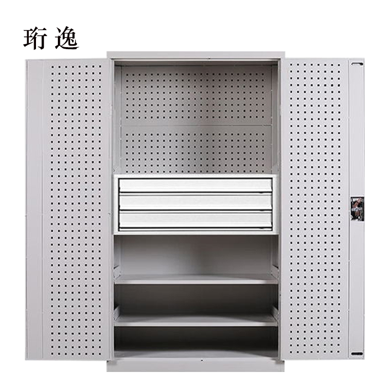 珩逸工具柜加厚铁皮储物柜工厂车间用带抽屉汽修多功能收纳柜通门内三抽柜灰白色高清大图