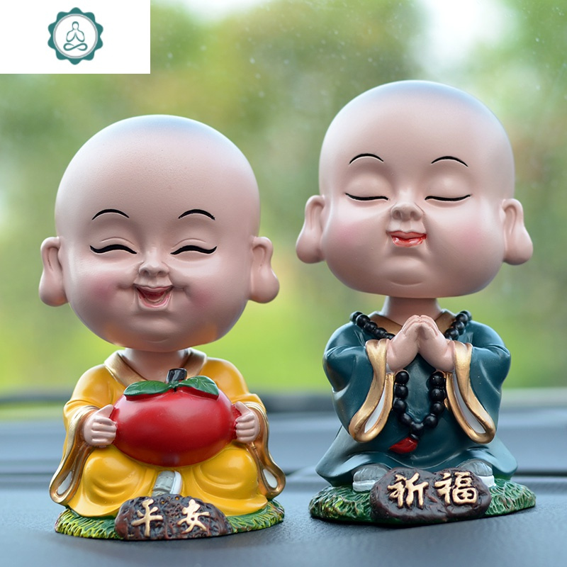 汽车摆件可爱创意摇头卡通公仔车内平安佛像车载娃娃小和尚 封后 随缘
