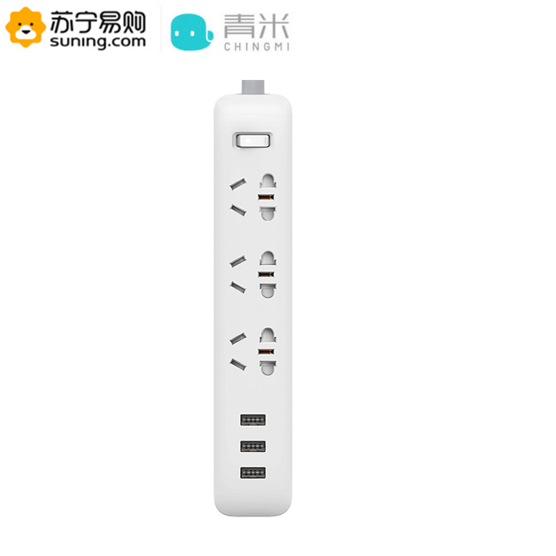 小米生态链青米(CHING MI)新国标3位+3口USB(5V 2.1A正反插) 1.8米总控插座 接线板/插排/插线板