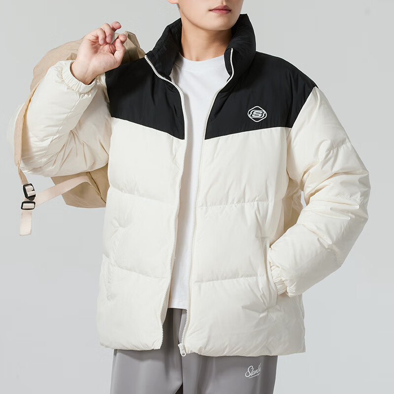 斯凯奇Skechers男士加绒保暖运动羽绒服超轻保暖科技防风拒水设计 L324U104-0074/棉花糖白 M