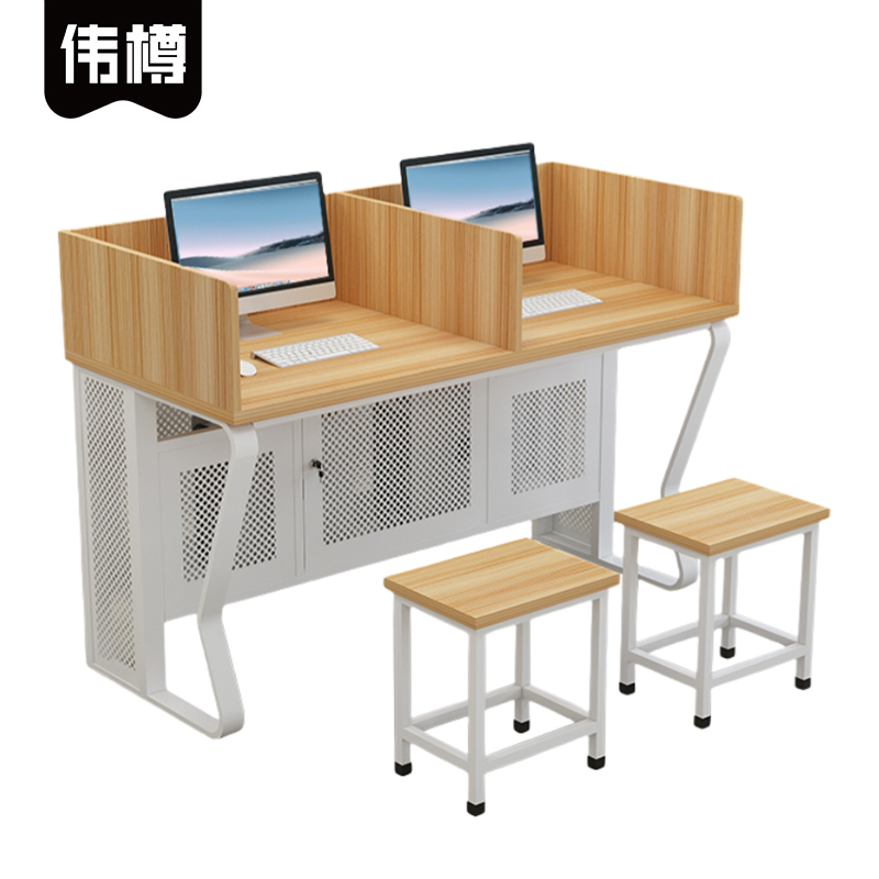 伟樽多媒体电脑桌带屏风一桌二凳140*60*75cm套高清大图