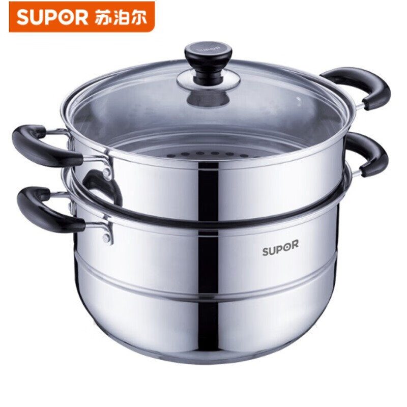 苏泊尔(SUPOR)蒸锅 304系列不锈钢 直径26cm 基材金属连接手柄双层蒸锅 SZ26B7