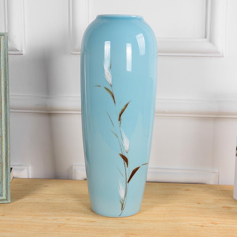 景德镇陶瓷器花瓶插花摆件现代中式三件套客厅电视酒柜玄关装饰品 三维工匠 芦苇大号高清大图