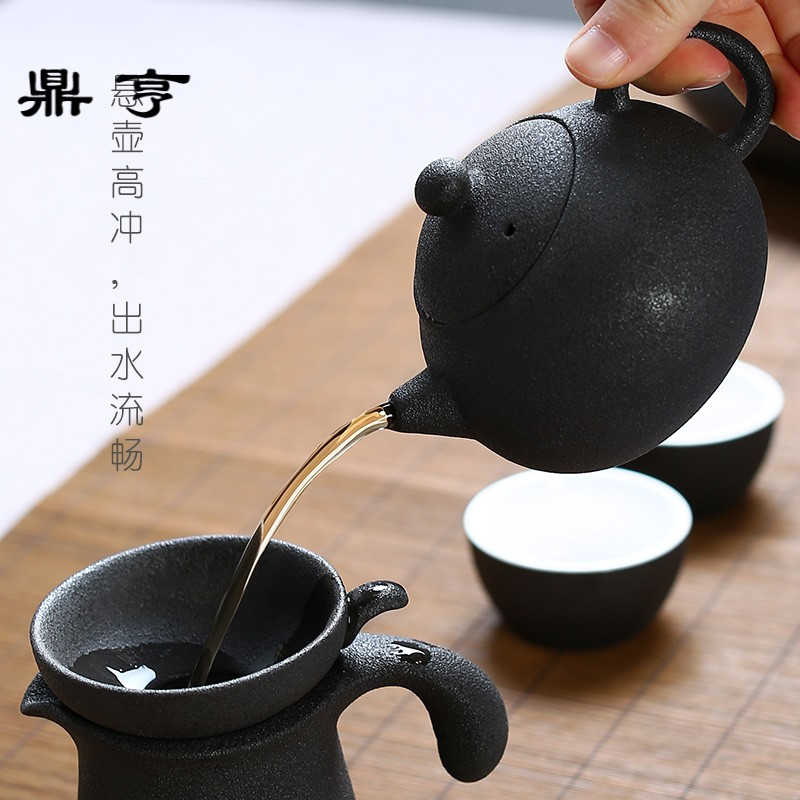 鼎亨黑陶朱泥茶壶陶瓷日式功夫茶具单壶手工粗陶西施壶加热过滤泡