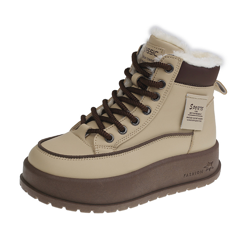 时言(SHIYAN) 加绒马丁靴女2025冬季新款保暖女靴韩版中筒女士靴子高帮厚底休闲鞋女高清大图