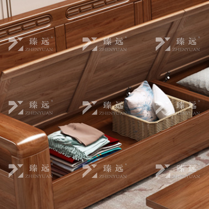 臻远 ZY4022932 中式胡桃木实木沙发 四人位