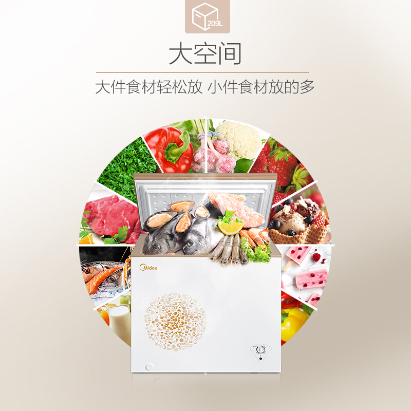 美的(Midea)209升 彩晶玻璃面板家用冰柜 冷藏冷冻转换柜大型冷柜 BD/BC-209KGM(E)