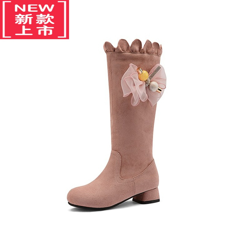 可莉允女童靴子秋冬季加绒公主长靴洋气小女孩高跟鞋保暖中大童高筒棉靴