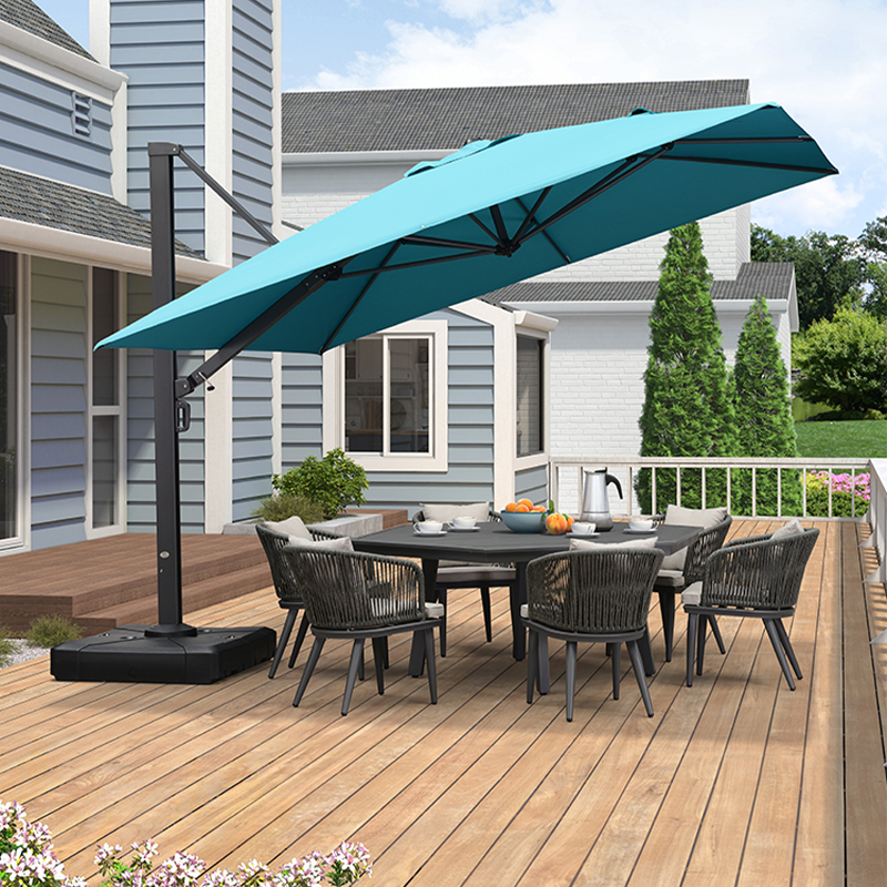 紫叶户外遮阳伞庭院伞户外伞花园伞太阳伞室外别墅露台院子罗马伞 3.3米方湖蓝色【配370斤水箱底座】