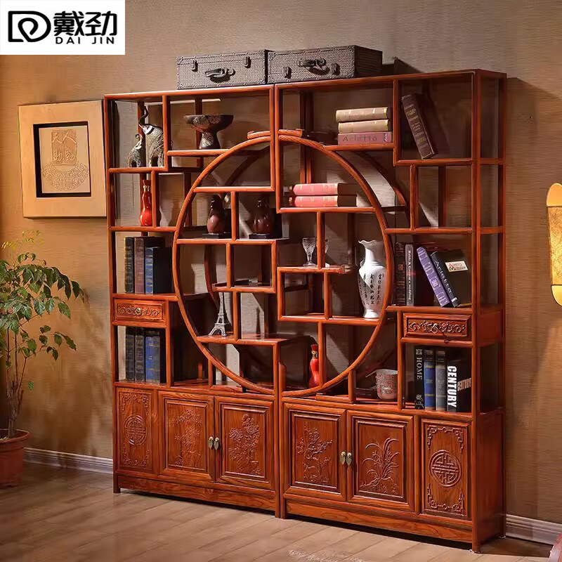 戴劲博古架多宝阁茶叶架子新中式客厅办公室隔断置物架 大团圆博古架高清大图