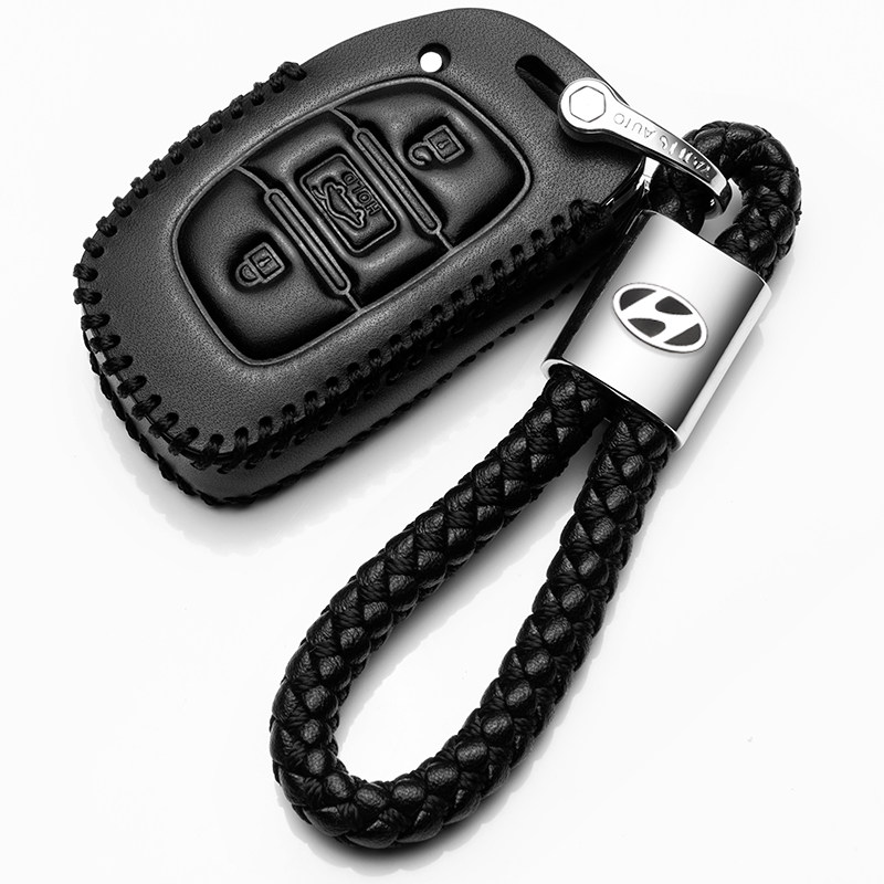 【补贴10%】北京现代2019款全新途胜索纳塔9名图领动汽车专用真皮钥匙包套17汽车钥匙包 A款黑色+绳（智能钥匙中间按键开尾箱）