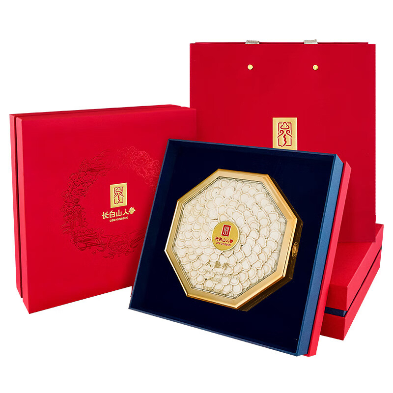 长白山人参人参片八角亚克力盒礼盒装白参排片100g*1盒