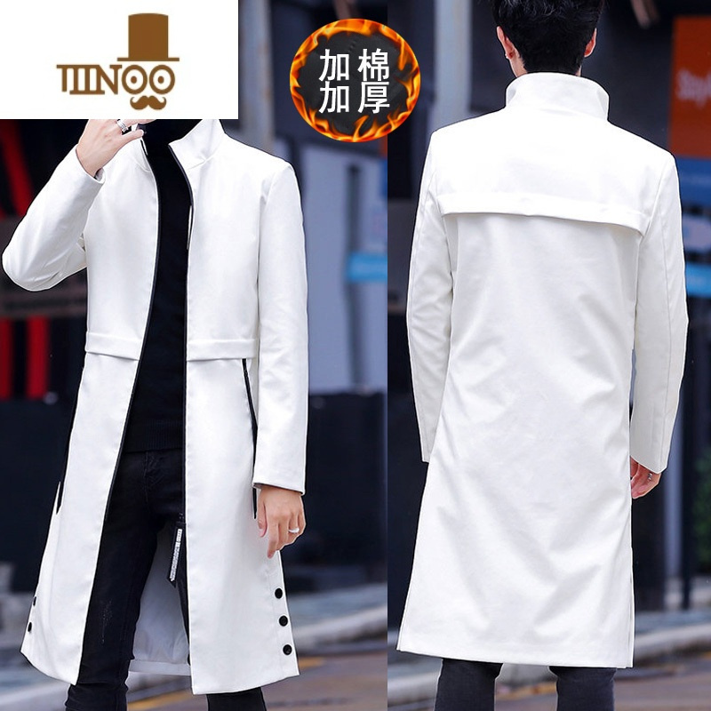 YANXU新款风衣男中长款韩版帅气休闲过膝男士外套修身潮流披风大衣