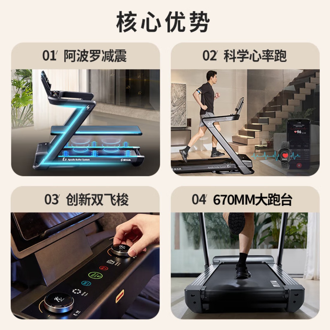 舒华(SHUA)e8马拉松跑步机家庭用智能折叠爬坡机运动阿波罗减震T599-H5 黑色高清大图