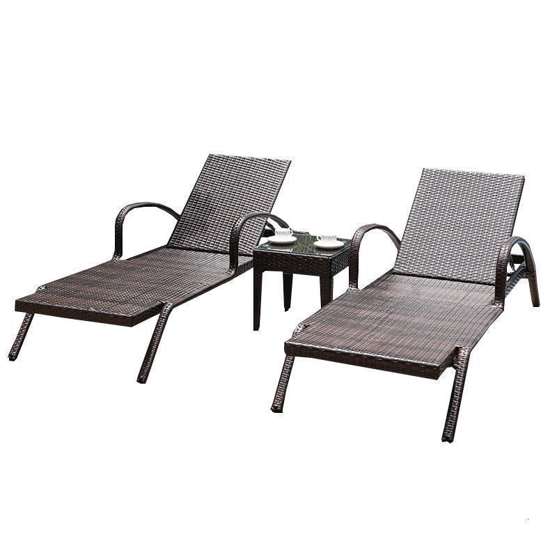 森美人户外藤编躺床沙滩防水防晒别墅室外泳池躺床阳台庭院露台休闲躺椅 经典躺床躺床2+1