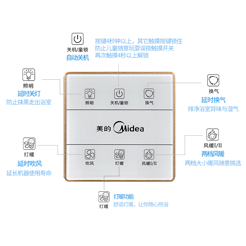 美的(Midea)灯风双效浴霸 ZS27C1 液晶显示 触摸智控多功能LED照明 集成吊顶适用高清大图