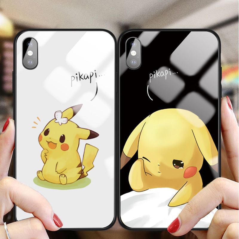 苹果xr手机壳卡通玻璃壳iphonex情侣皮卡丘7plus可爱8p全包6s网红