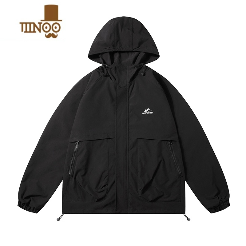 YANXUE秋季新款男夹克连帽户外工装机能冲锋衣印花潮牌宽松百搭外套男高清大图
