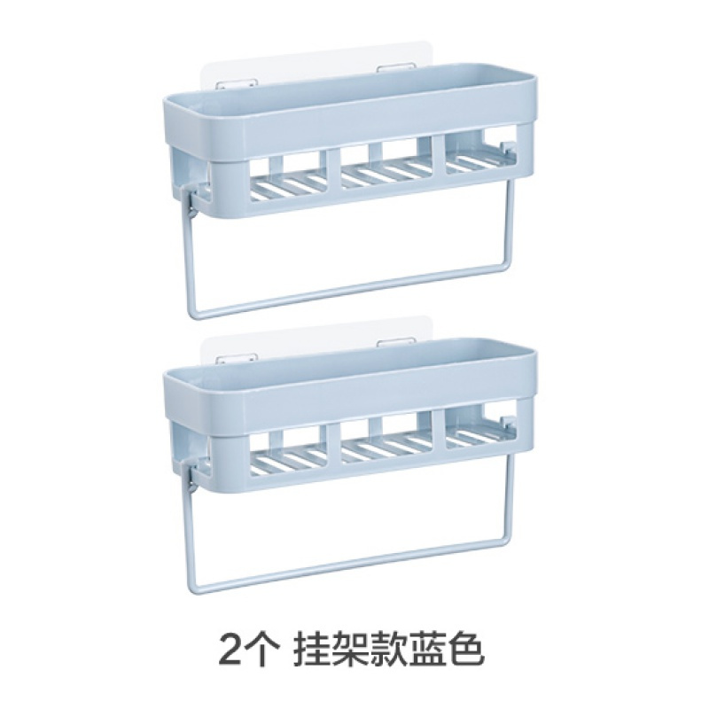 免打孔浴室置物架卫生间壁挂收纳篮墙上肥皂架毛巾架收纳架 三维工匠 2个挂架款蓝色