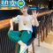 绿彩虹光女童夏季套装2023新款儿童洋气短袖网红衣服夏装休闲运动两件