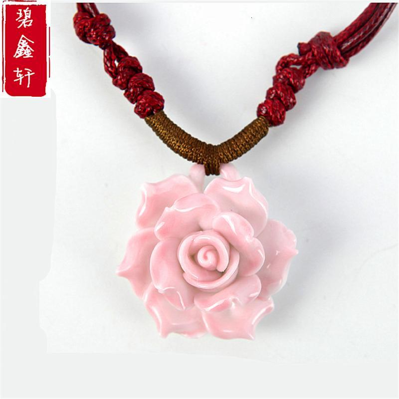 民 手工陶瓷项链 青花瓷 玫瑰 春款坠 时尚饰品送女朋友七夕情人节礼物