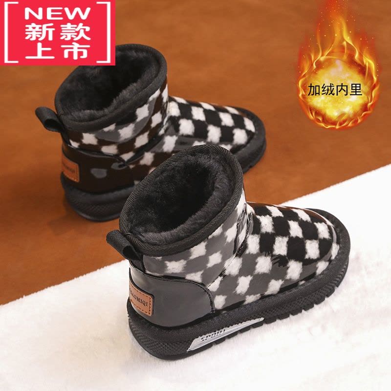 可莉允男童雪地靴冬季一体防水儿童靴子中大童加绒加厚宝宝东北棉鞋图片