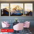 三联画轻奢电表箱装饰画家用配电箱遮挡挂画免打孔电闸盒电源推拉_404_316 黄金山峰 50*70cm三联套装（建议2.5-3米沙发）太空银【铝合金