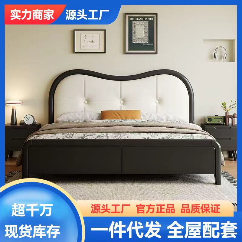 网红公主皮木床软包床法式1.5双人床简约主卧现代1.8美式复古民宿高清大图