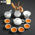 三维工匠纯白瓷功夫茶具套装中式家用干泡茶盘办公简约陶瓷泡茶壶茶杯盖碗 玉瓷《西施壶》纯白10头装+茶道六君子