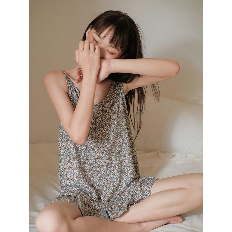 清新可爱吊带睡裙女夏季薄款性感日系学生ins风小个子睡衣 小雏菊碎花睡裙 M码[建议80-95斤]