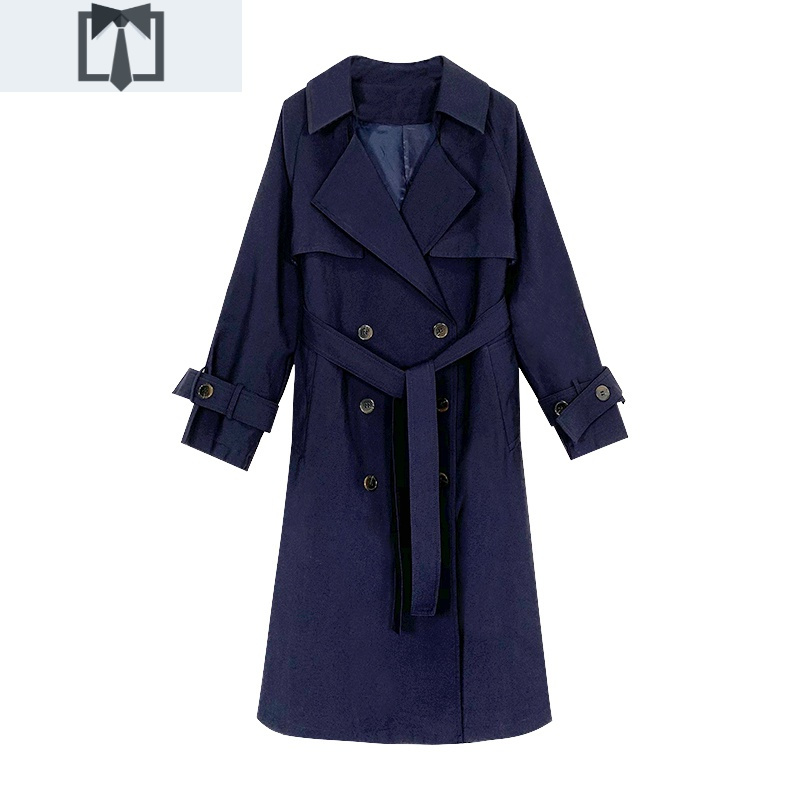 suntek大气复古藏蓝色中长款风衣女2020秋季新款气质宽松小个子秋冬