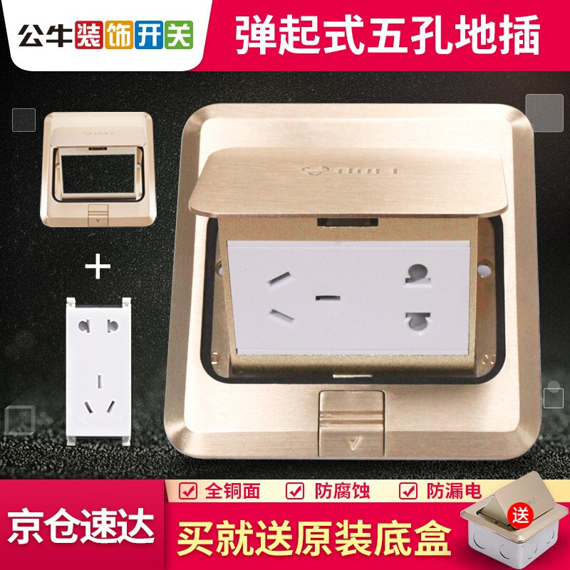 送底盒】公牛开关插座面板电脑网络五孔地插座隐藏式多孔多功能十孔全铜防水地插地板5孔地面10孔 五孔地插