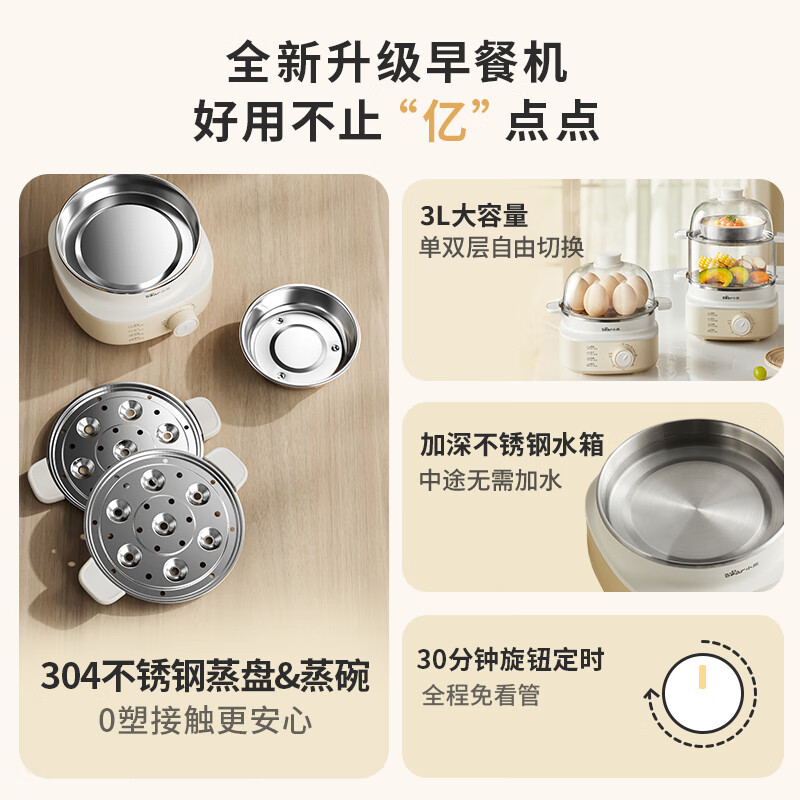 小熊(Bear)煮蛋器双层家用多功能预约定时不粘锅煎蛋器蒸蛋器自动断电高清大图