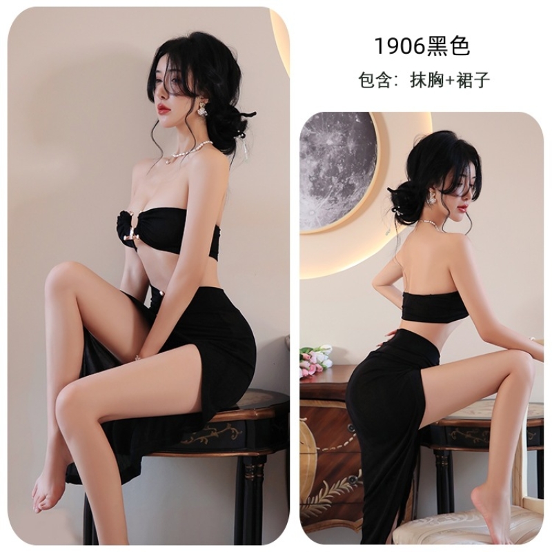 长夜漫漫情趣内衣性感抹胸诱惑紧身高开叉包臀裙夜店舞会女王1906 黑色 均码(80-125斤)