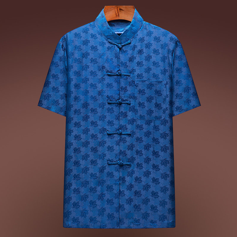 重磅真丝唐装男短袖桑蚕丝绸缎高端男装中老年爸爸爷爷中国风上衣