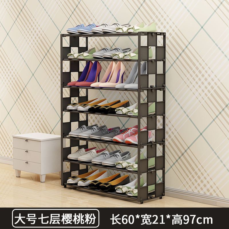 鞋架简易口多层家用防尘经济型宿舍寝室小号鞋架子收纳柜布鞋柜 大号七层典雅黑（格子）