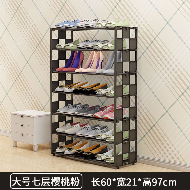 鞋架简易口多层家用防尘经济型宿舍寝室小号鞋架子收纳柜布鞋柜 大号七层典雅黑（格子）图片
