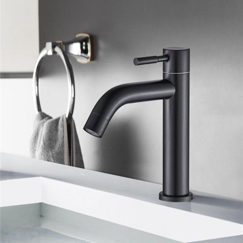黑色仿古浴室柜面盆冷热水龙头台上盆水龙头单冷洗手池洗脸盆高款单冷