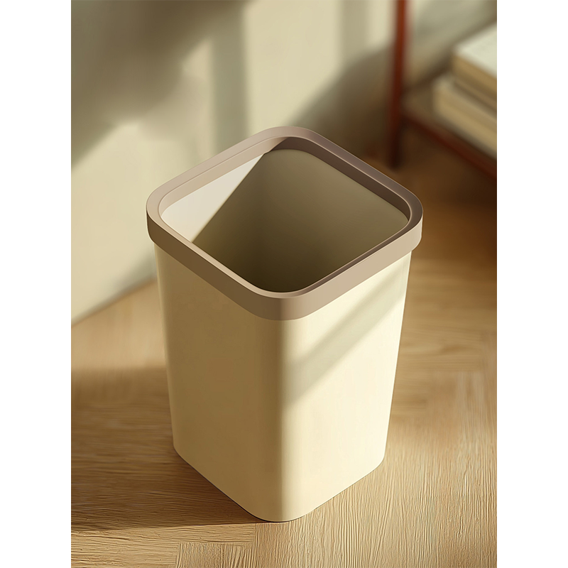 HQ 垃圾桶家用大号大容量客厅卧室厨房厕所卫生间办公室无盖压圈纸篓 特大号14L [奶咖撞色] 5个高清大图