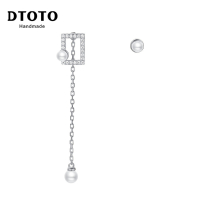 DTOTO S925银饰品饰品不对称AB款耳钉 工艺珍珠耳饰气质女生耳环