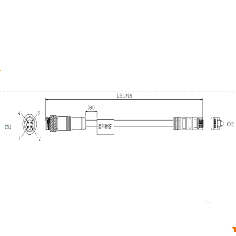 华睿科技 5000P网线 CABNET-M12A4-RJ45-5D 标准外部线-黑色-5M 不涉及维保高清大图