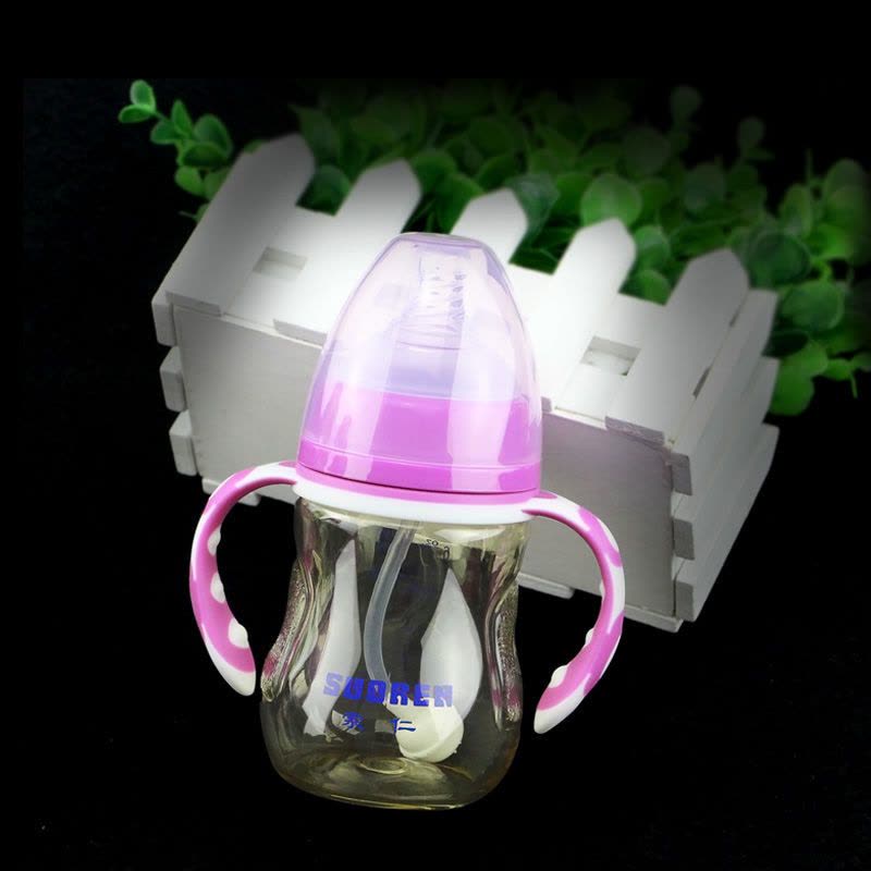 德国原料宽口径PPSU奶瓶硅胶奶嘴宝宝耐摔塑料新生儿防胀气奶瓶 紫色180ml图片