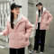 休闲假两件棉衣女2024秋冬短款拼接宽松小众潮百搭连帽棉服外套