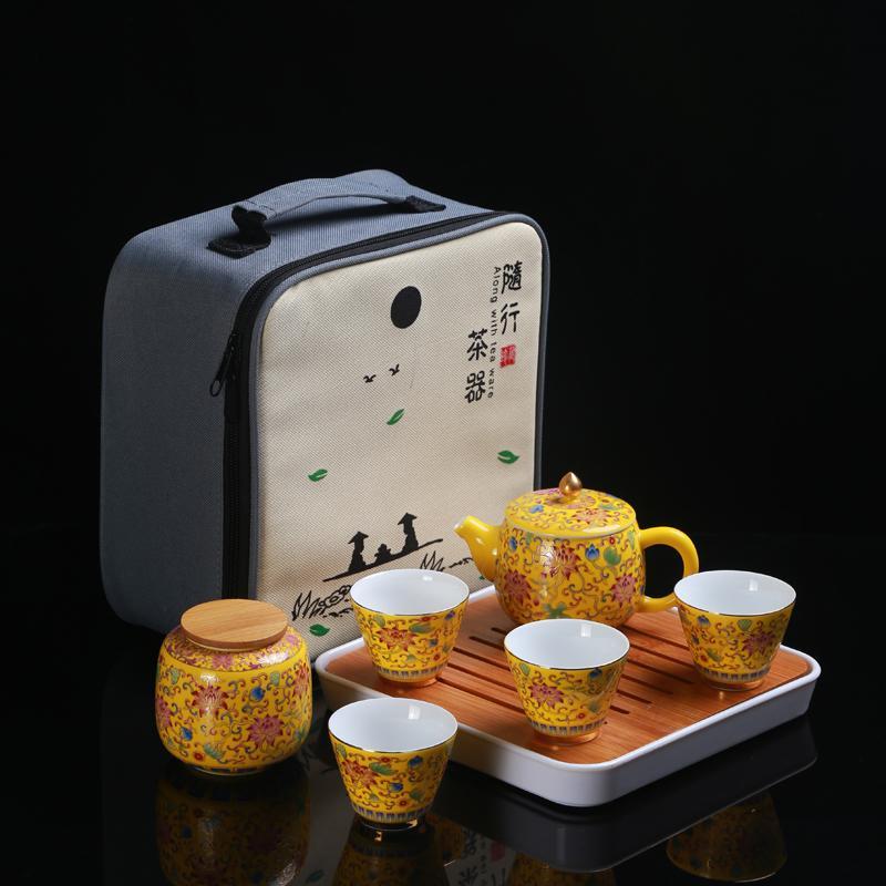 旅行功夫茶具整套装陶瓷手绘茶具便携包家用迷你茶壶简约旅游茶盘